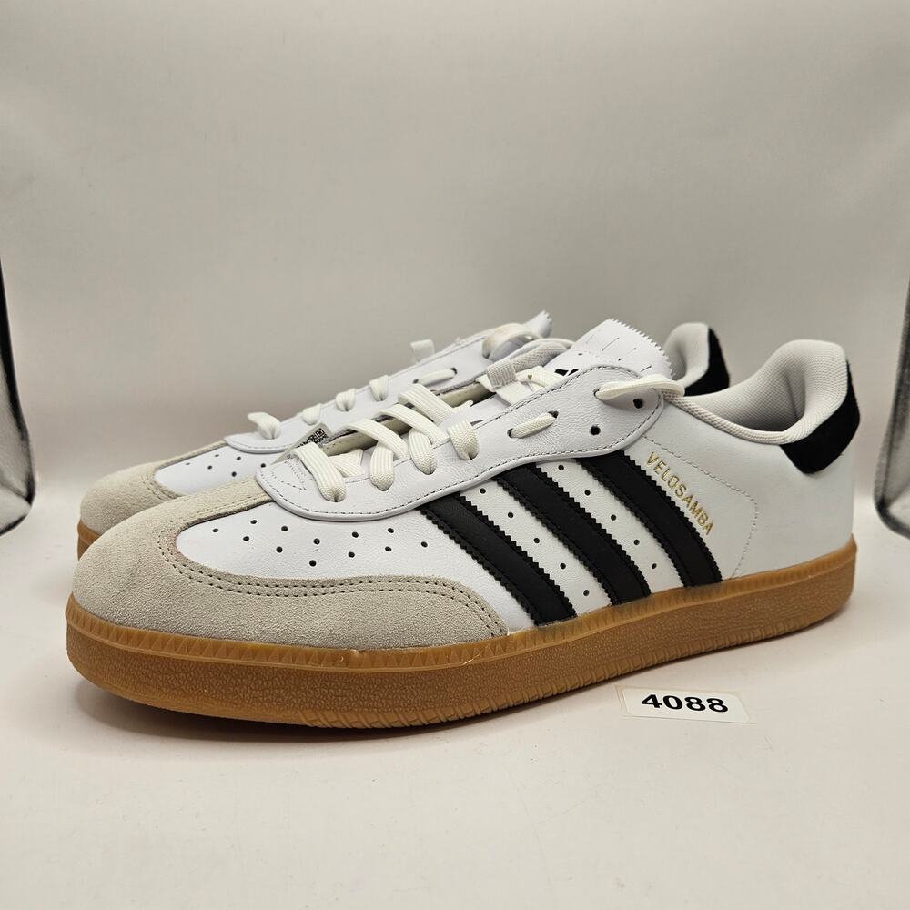 ADIDAS VELOSAMBA MEN'S 12 WHITE BLACK LEATHER CYCLING SHOES JQ9176 NWOB